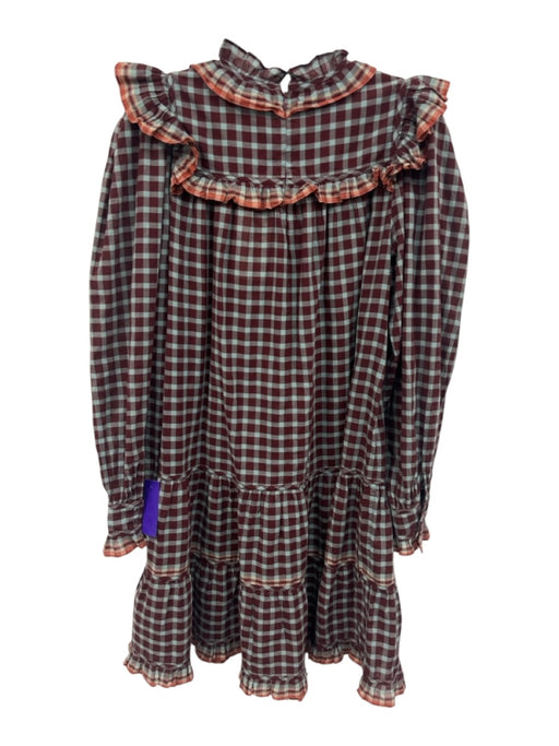 Ulla Johnson Size 10 Cotton Cotton Checkered Long Sleeve Ruffles Back Zip Dress Cotton / 10