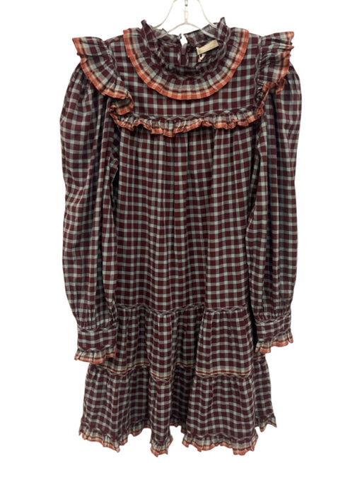 Ulla Johnson Size 10 Cotton Cotton Checkered Long Sleeve Ruffles Back Zip Dress Cotton / 10