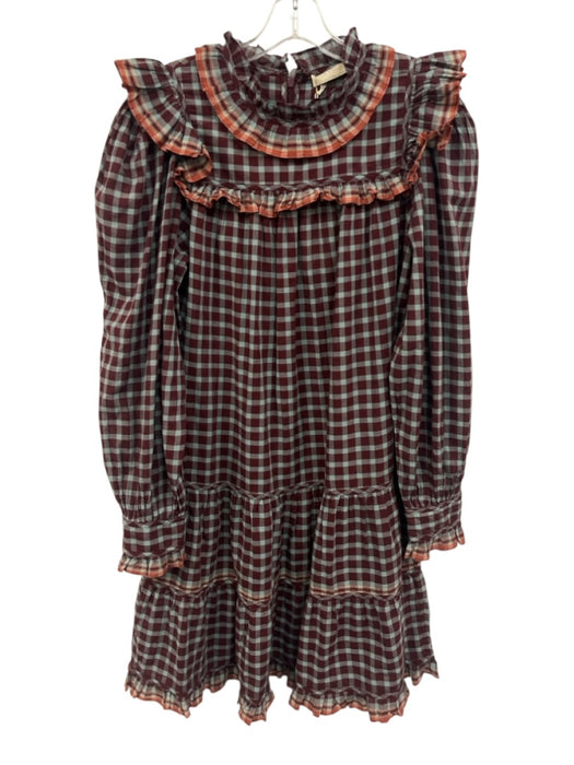Ulla Johnson Size 10 Cotton Cotton Checkered Long Sleeve Ruffles Back Zip Dress Cotton / 10