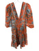 House of Harlow Size M Orange & Blue Cotton V Neck Floral Puff 1/2 Sleeve Dress Orange & Blue / M