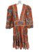 House of Harlow Size M Orange & Blue Cotton V Neck Floral Puff 1/2 Sleeve Dress Orange & Blue / M