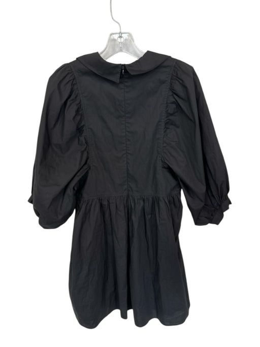 Hunter Bell Size M Black Cotton V Neck Collar Puff 1/2 Sleeve Mini Dress Black / M