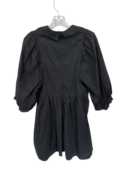 Hunter Bell Size M Black Cotton V Neck Collar Puff 1/2 Sleeve Mini Dress Black / M