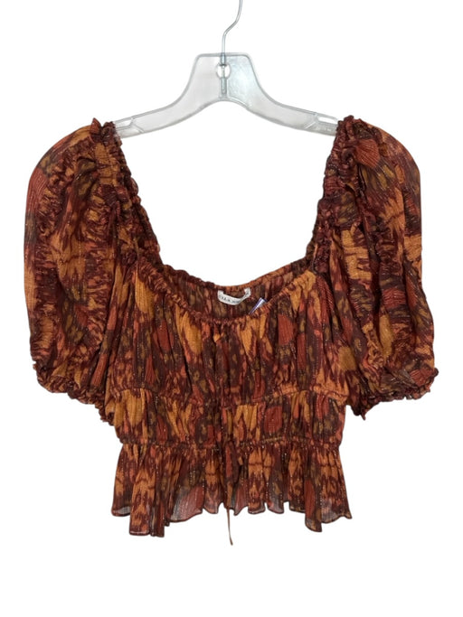 Ulla Johnson Size 8 Brown & Orange Cotton Blend Animal Print Balloon Sleeve Top Brown & Orange / 8