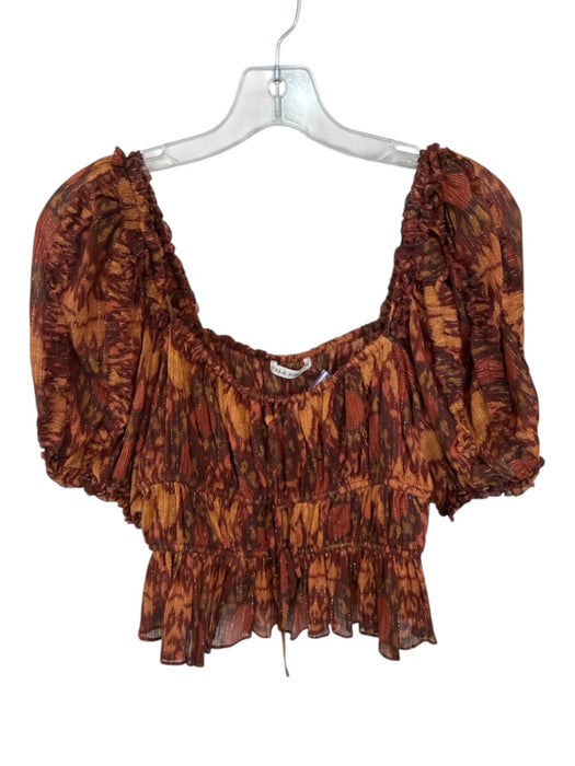 Ulla Johnson Size 8 Brown & Orange Cotton Blend Animal Print Balloon Sleeve Top Brown & Orange / 8