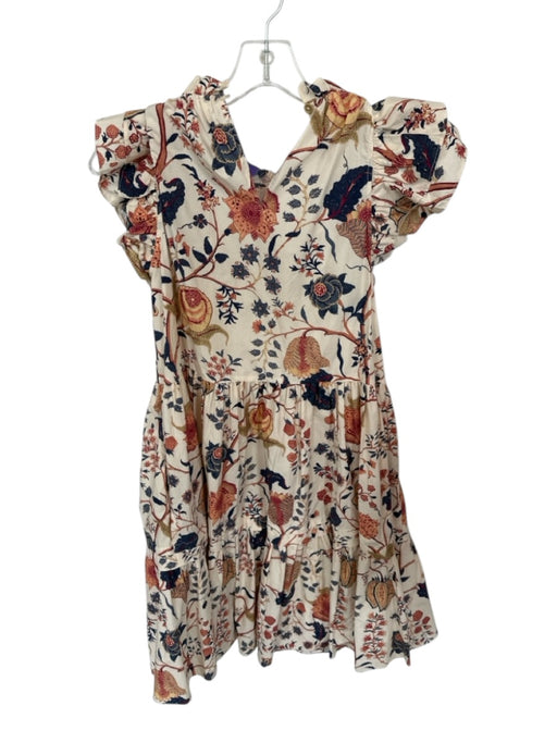 Ulla Johnson Size 2 Cream & Multi Cotton Floral Ruffle Hem Knee length Dress Cream & Multi / 2