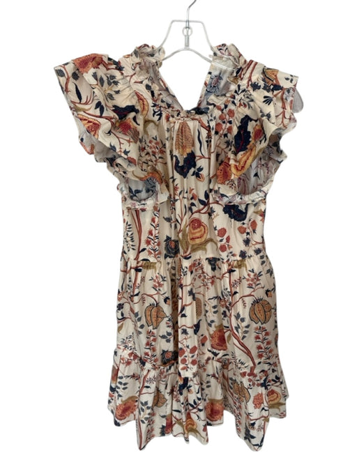 Ulla Johnson Size 2 Cream & Multi Cotton Floral Ruffle Hem Knee length Dress Cream & Multi / 2