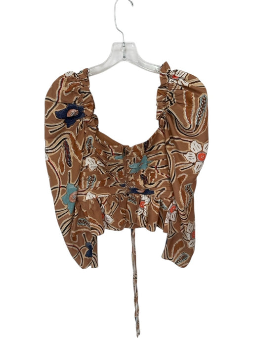 Ulla Johnson Size M Brown & Multi Flower Long Sleeve Keyhole Top Brown & Multi / M