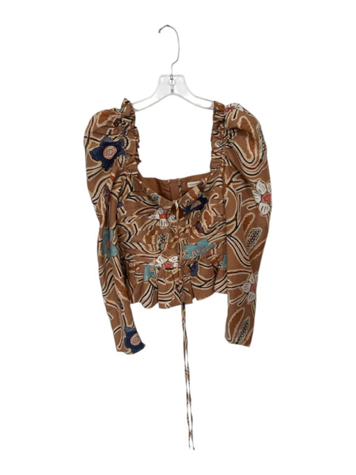 Ulla Johnson Size M Brown & Multi Flower Long Sleeve Keyhole Top Brown & Multi / M