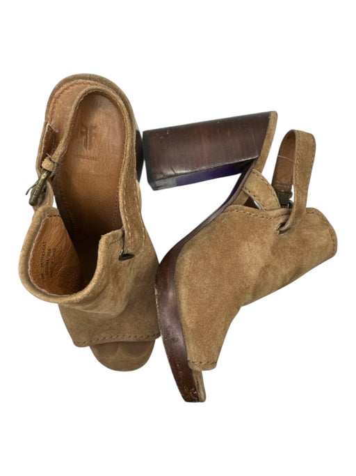 Frye Shoe Size 7.5 Brown Suede open toe Ankle Strap Booties Brown / 7.5