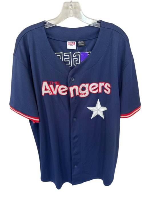 Marvel Size XL Navy & Red Polyester Button Down Jersey Men's Shirt Navy & Red / XL