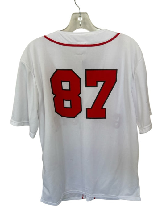 Size L White & Red Polyester UGA Button Down Jersey Men's Shirt White & Red / L