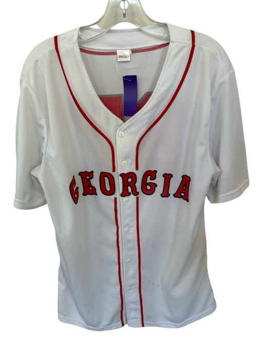 Size L White & Red Polyester UGA Button Down Jersey Men's Shirt White & Red / L
