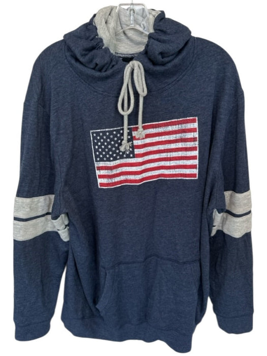 Navy & Red Cotton Blend American Flag Long Sleeve Men's Hoodie Navy & Red / XL
