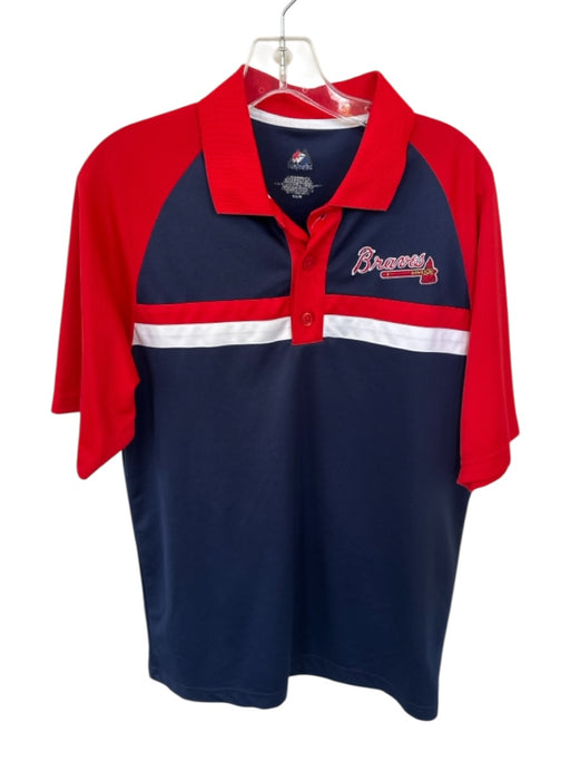 Majestic Size M Navy & Red Polyester Atlanta Braves Athletic Men's Polo Navy & Red / M