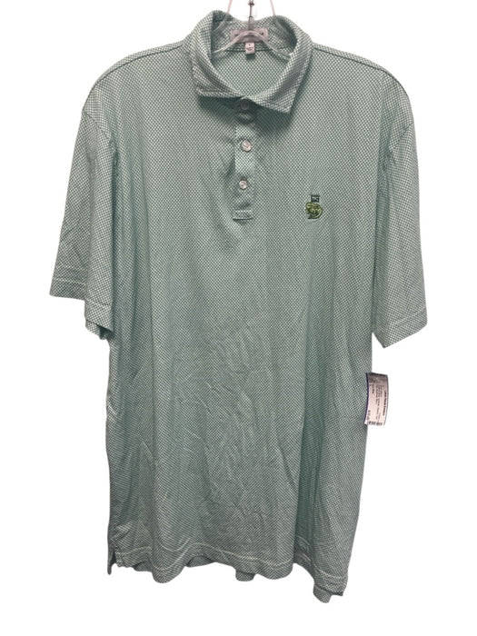 Peter Millar Size L Green & White Synthetic Abstract Polo Men's Short Sleeve Green & White / L