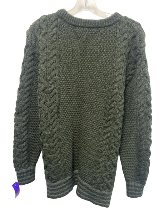 Aran Sweater Market Size L Green Wool Cable Knit Crew Men's Sweater Green / L