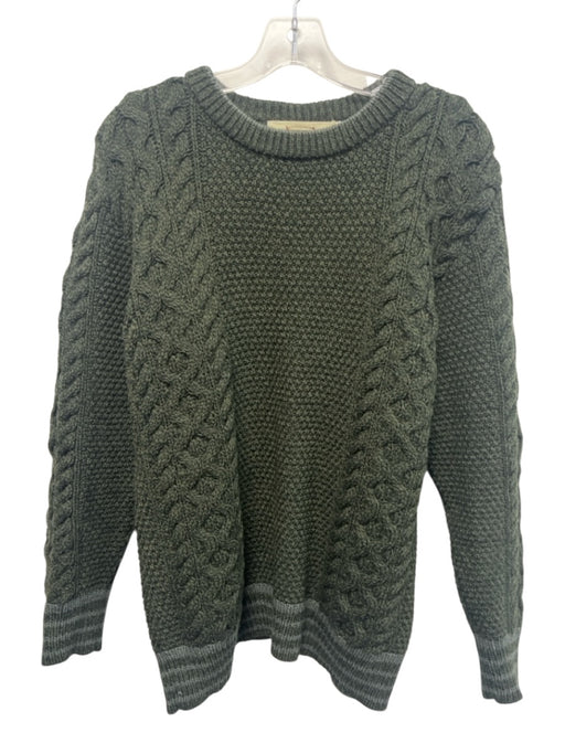 Aran Sweater Market Size L Green Wool Cable Knit Crew Men's Sweater Green / L