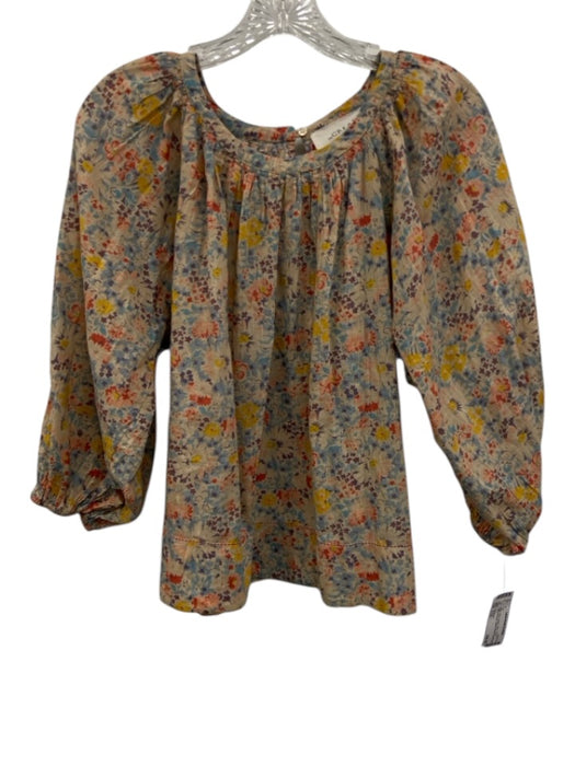 The Great Size 1 / S Beige, Blue, & Multi Cotton Floral Gathered Neck Top Beige, Blue, & Multi / 1 / S