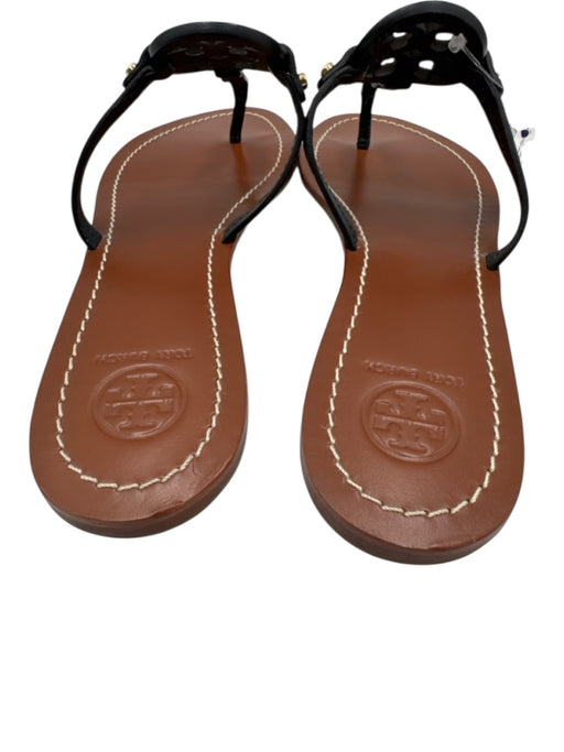 Tory Burch Shoe Size 8.5 Black Leather Upper Logo Thong Flat Flip Flop Sandals Black / 8.5