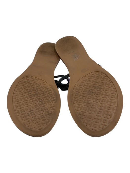 Tory Burch Shoe Size 8.5 Black Leather Upper Logo Thong Flat Flip Flop Sandals Black / 8.5