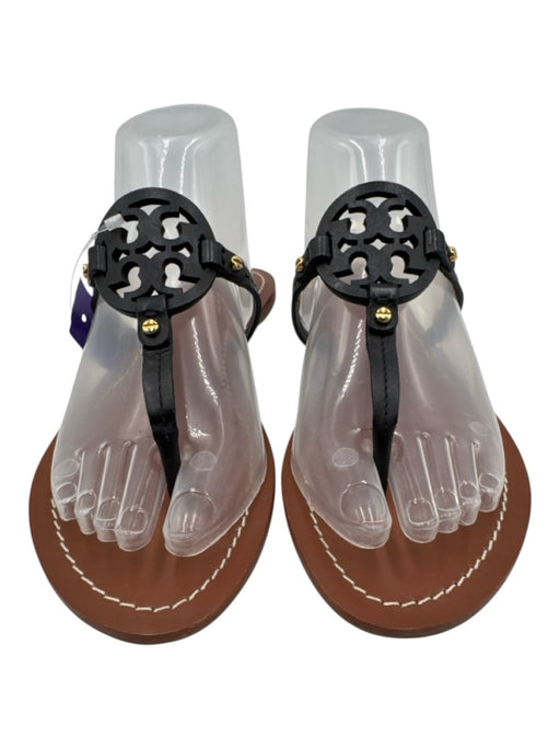 Tory Burch Shoe Size 8.5 Black Leather Upper Logo Thong Flat Flip Flop Sandals Black / 8.5