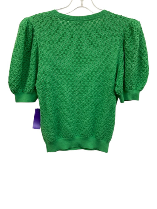 Alice + Olivia Size M Green Cotton & Wool Knit Short Puff Sleeve Sweater Top Green / M