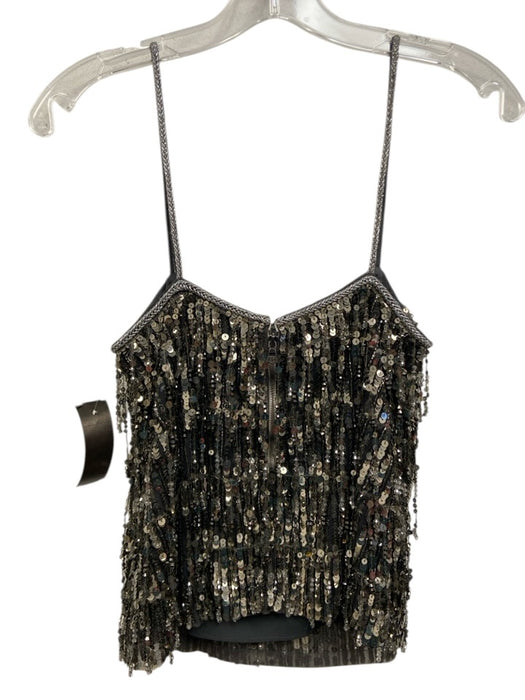 Alice + Olivia Size S Gray & Silver Nylon Beaded & Sequined Fringe Tank Top Gray & Silver / S