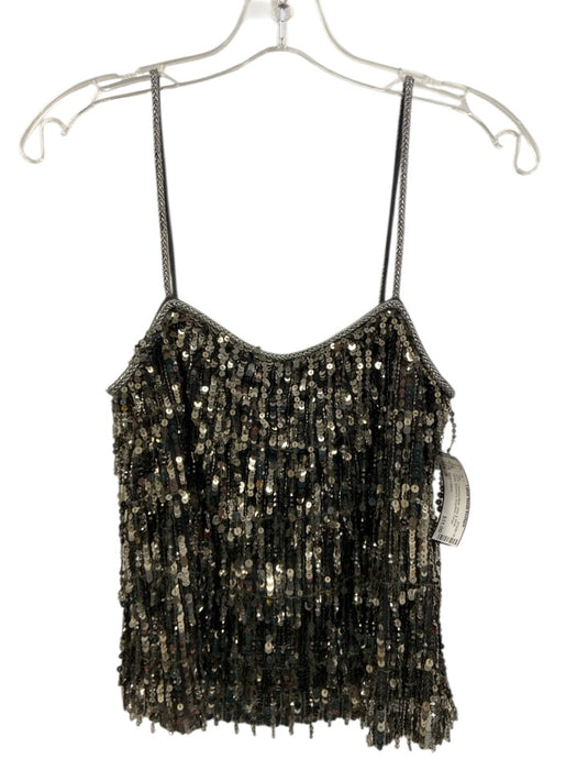 Alice + Olivia Size S Gray & Silver Nylon Beaded & Sequined Fringe Tank Top Gray & Silver / S