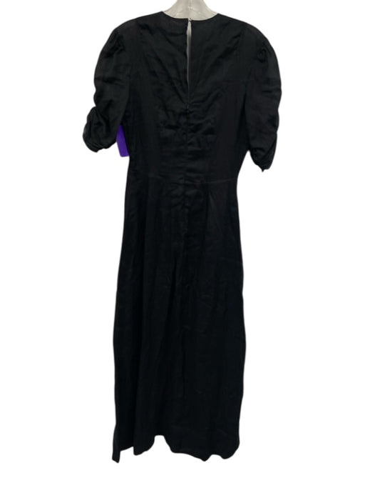 Frame Size S Black Ramie Front Slit Short Puff Sleeve Maxi Dress Black / S