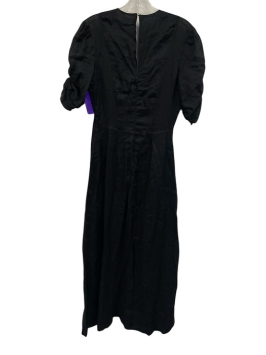 Frame Size S Black Ramie Front Slit Short Puff Sleeve Maxi Dress Black / S
