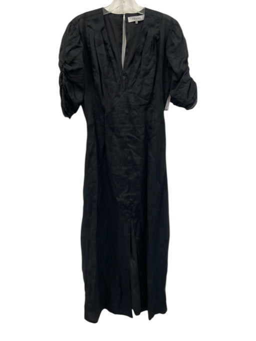Frame Size S Black Ramie Front Slit Short Puff Sleeve Maxi Dress Black / S
