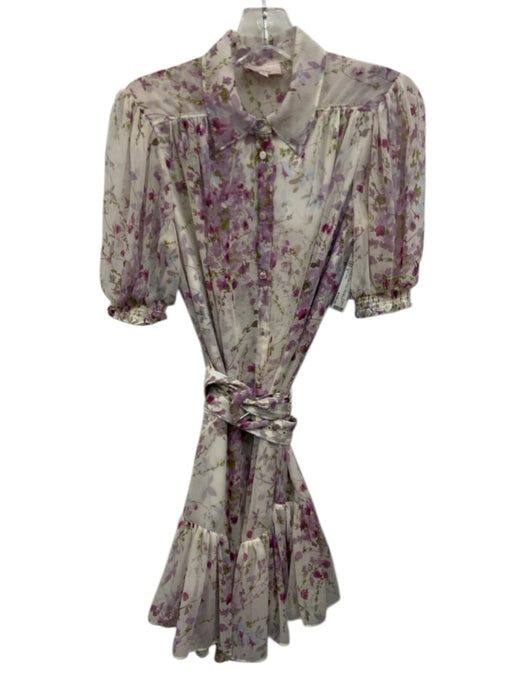 Cinq a Sept Size 4 Purple, White, Green Polyester Floral Overlay Dress Purple, White, Green / 4