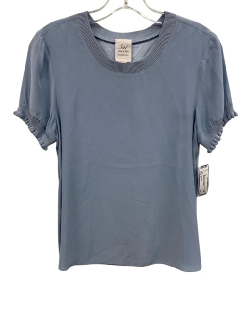 Cinq a Sept Size S Light Blue Silk Knit Trim Ribbed Collar short sleeve Top Light Blue / S