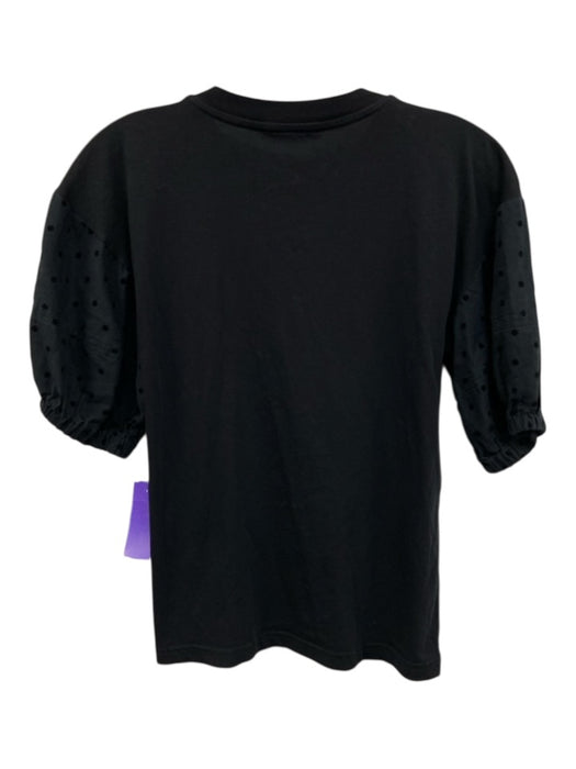 Derek Lam 10 Crosby Size S Black Cotton Polka Dot Detail Short Puff Sleeve Top Black / S