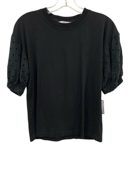 Derek Lam 10 Crosby Size S Black Cotton Polka Dot Detail Short Puff Sleeve Top Black / S