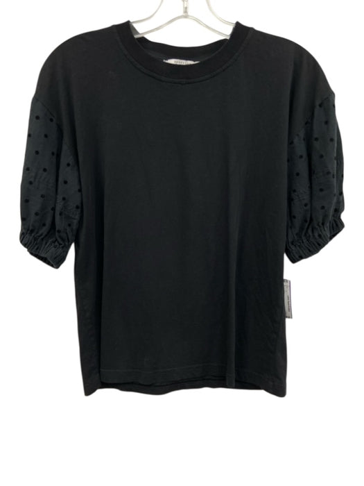 Derek Lam 10 Crosby Size S Black Cotton Polka Dot Detail Short Puff Sleeve Top Black / S