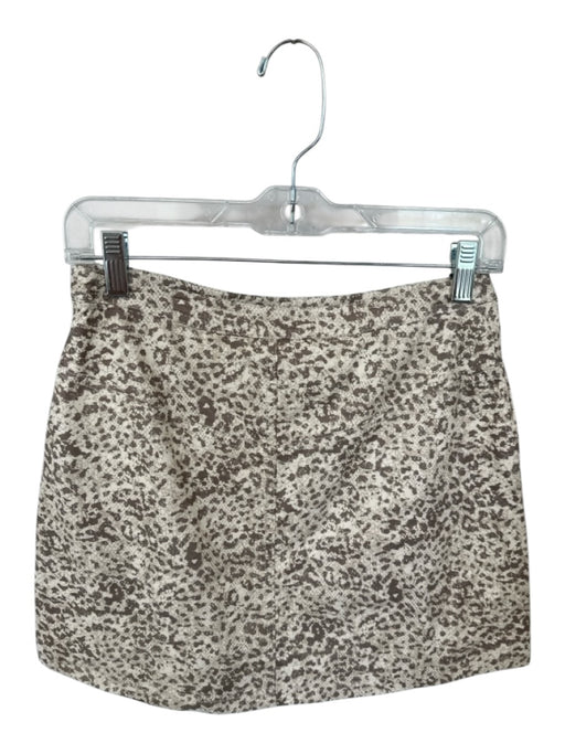 Free People Size 4 Cream & Beige Pleather Animal Print Mini Front Ruffle Skirt Cream & Beige / 4