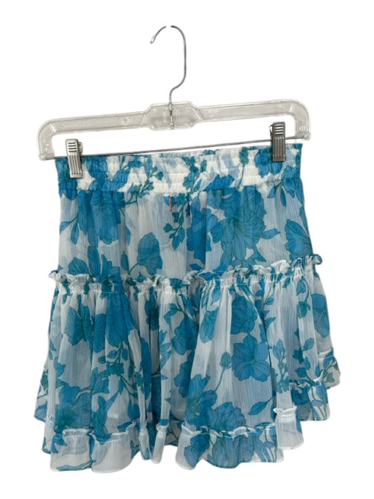 Misa Size XS Blue & White Polyester Floral Tiered Elastic Waist Mini Skirt Blue & White / XS