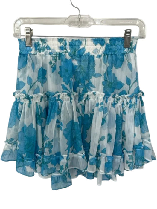Misa Size XS Blue & White Polyester Floral Tiered Elastic Waist Mini Skirt Blue & White / XS