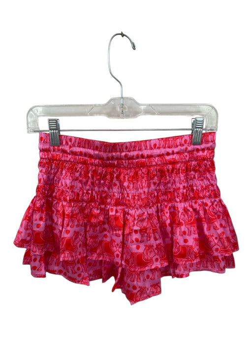 Shug! Size S Pink & Red Silk ruffles Ruched Drawstring Mini Skort Pink & Red / S