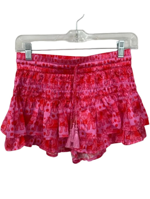 Shug! Size S Pink & Red Silk ruffles Ruched Drawstring Mini Skort Pink & Red / S