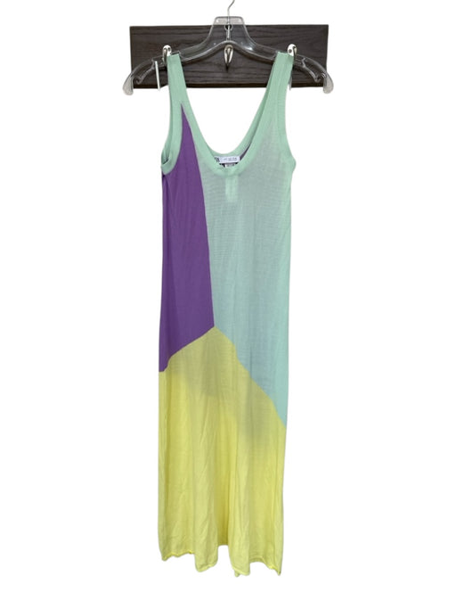 Zara Size S Yellow & Purple Viscose Blend Colorblock Scoop Neck Sleeveless Dress Yellow & Purple / S