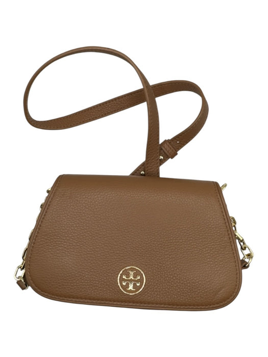 Tory Burch Tan Leather Crossbody Strap Gold Hardware Interior Pocket Purse Tan / Small