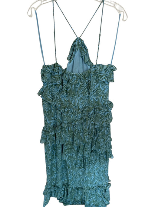 Cinq a Sept Size 8 Blue & Green Polyester Spaghetti Strap Swirls Ruffles Dress Blue & Green / 8