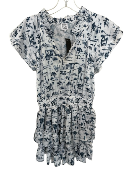 Cake for Dinner Size S White & Navy Polyester Short Sleeve Cacti Western Dress White & Navy / S