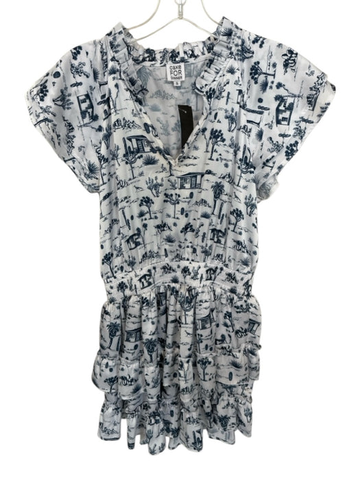 Cake for Dinner Size S White & Navy Polyester Short Sleeve Cacti Western Dress White & Navy / S
