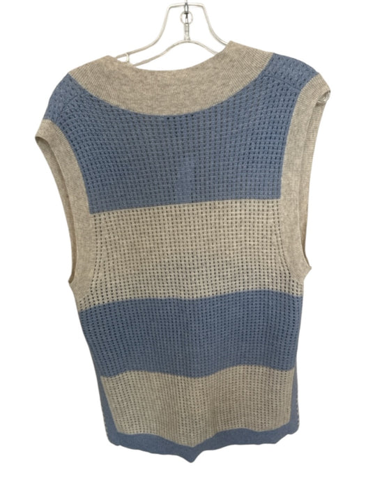 Autumn Cashmere Size M Oatmeal & Blue Cashmere Sleeveless Perforated Sweater Oatmeal & Blue / M