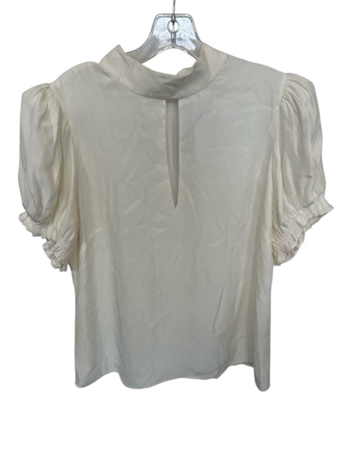 Frame Size L Cream Silk Mock Neck Short Balloon Sleeve Back Zip Top Cream / L