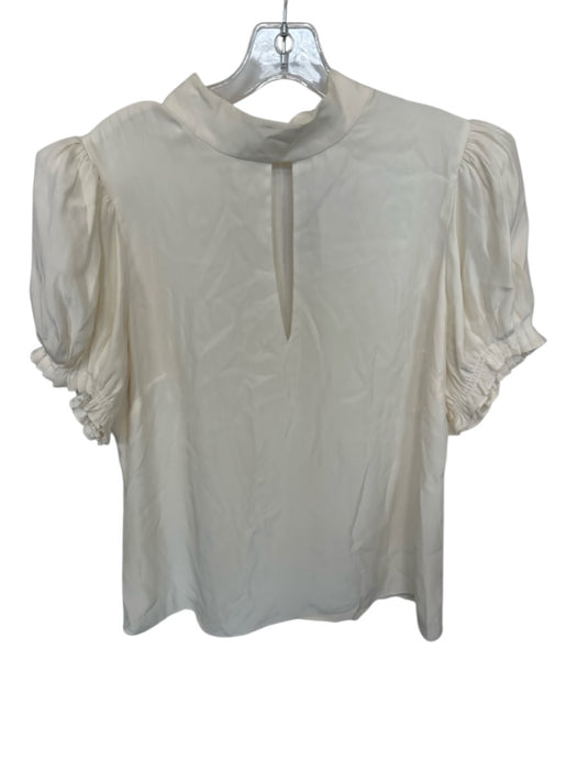 Frame Size L Cream Silk Mock Neck Short Balloon Sleeve Back Zip Top Cream / L